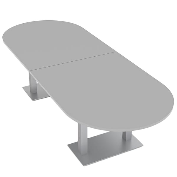 Racetrack Shaped 10 Person Conference Room Table, 46" W, 10 ft L, 29" H, Light Gray